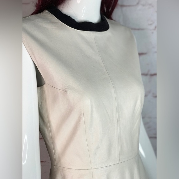 TRINA TURK Dalia Ivory Cream Lamb Leather Asymmetrical hem Dress Size 2 - Picture 6 of 16
